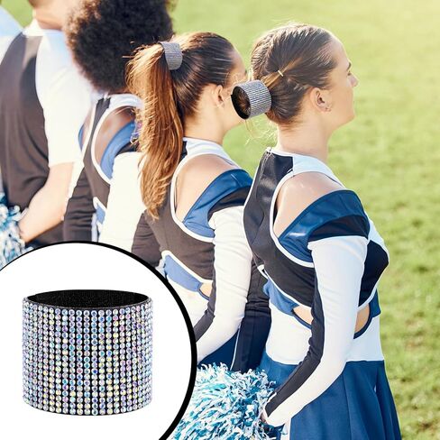 VAIPI 24 قطعة من أساور الشعر على شكل ذيل حصان من حجر الراين المبهجة، حامل شعر مشجع، شريط شعر كريستالي لامع قابل للتعديل، إكسسوارات شعر تشجيع للتشجيع في سن المراهقة، مسابقة كرة القدم اللينة in Kuwait