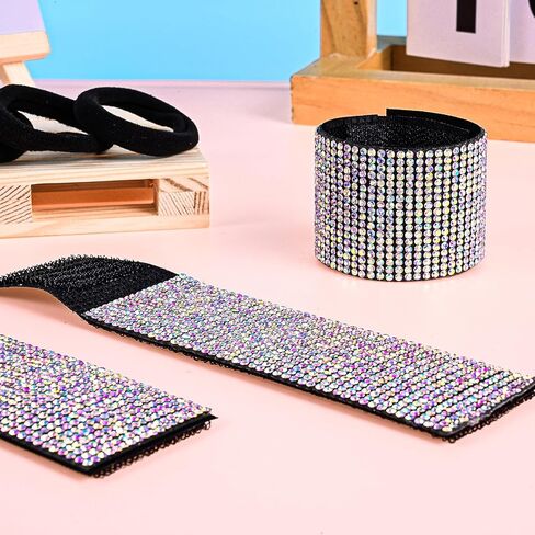 VAIPI 24 قطعة من أساور الشعر على شكل ذيل حصان من حجر الراين المبهجة، حامل شعر مشجع، شريط شعر كريستالي لامع قابل للتعديل، إكسسوارات شعر تشجيع للتشجيع في سن المراهقة، مسابقة كرة القدم اللينة in Kuwait