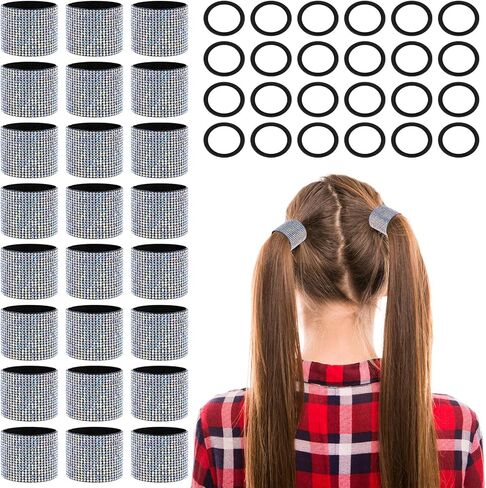 VAIPI 24 قطعة من أساور الشعر على شكل ذيل حصان من حجر الراين المبهجة، حامل شعر مشجع، شريط شعر كريستالي لامع قابل للتعديل، إكسسوارات شعر تشجيع للتشجيع في سن المراهقة، مسابقة كرة القدم اللينة in Kuwait