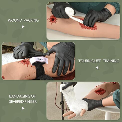 مدرب ذراع تعبئة الجروح، جهاز محاكاة للتحكم في النزيف يمكن ارتداؤه للتدريب على العاصبة وإيقاف النزيف - داكن in Kuwait