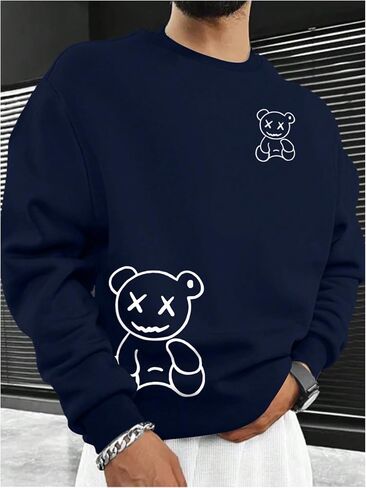GORGLITTER Men's Bear Graphic Sweatshirts Round Neck Long Sleeve Pullover Tops Hoodie in Saudi Arabia