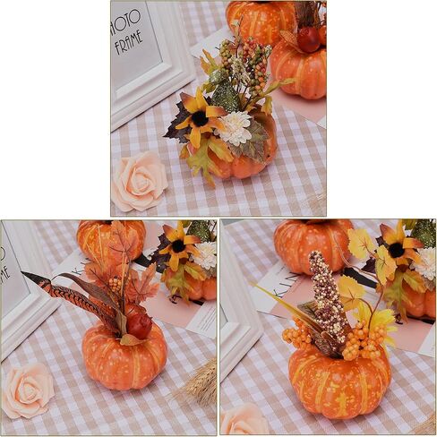 GREENWISH 6inch 3PCS Artificial Pumpkins Gourd, Berry and Maple Fall Leaves Pine Cones Arrangement for Table Home Decor for House Prop Autumn Fall Harvest Thanksgiving Decoration in Saudi Arabia