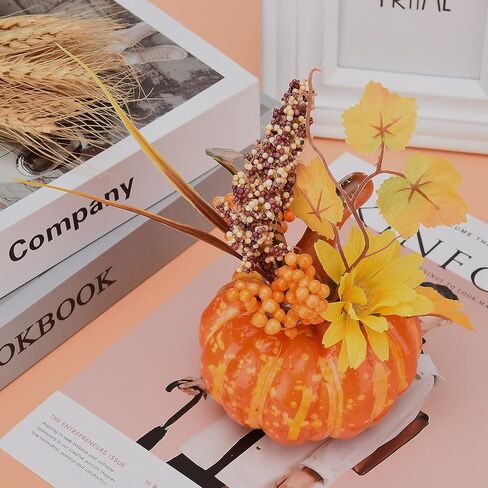 GREENWISH 6inch 3PCS Artificial Pumpkins Gourd, Berry and Maple Fall Leaves Pine Cones Arrangement for Table Home Decor for House Prop Autumn Fall Harvest Thanksgiving Decoration in Saudi Arabia