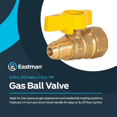 Eastman 3/8 Inch OD Flare x 1/2 Inch FIP Gas Ball Valve, Brass Connectors and Fittings for Natural Gas and Liquid Propane, 60001B in Kuwait