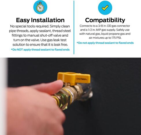 Eastman 3/8 Inch OD Flare x 1/2 Inch FIP Gas Ball Valve, Brass Connectors and Fittings for Natural Gas and Liquid Propane, 60001B in Kuwait
