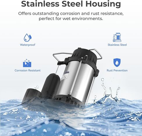 مضخة مستنقع 1/2 حصان غاطسة مع مفتاح تعويم عمودي، 4400 جالون في الساعة، مضخة مستنقع من الفولاذ المقاوم للصدأ للطابق السفلي، مضخة مياه غاطسة للخدمة الشاقة، تفريغ 1-1/2 بوصة NPT in Kuwait