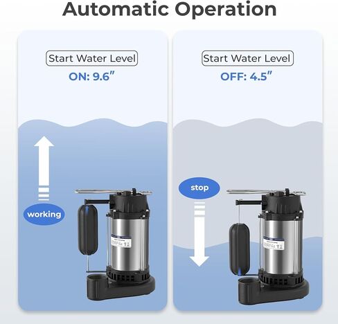مضخة مستنقع 1/2 حصان غاطسة مع مفتاح تعويم عمودي، 4400 جالون في الساعة، مضخة مستنقع من الفولاذ المقاوم للصدأ للطابق السفلي، مضخة مياه غاطسة للخدمة الشاقة، تفريغ 1-1/2 بوصة NPT in Kuwait