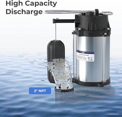 مضخة مستنقع 1/2 حصان غاطسة مع مفتاح تعويم عمودي، 4400 جالون في الساعة، مضخة مستنقع من الفولاذ المقاوم للصدأ للطابق السفلي، مضخة مياه غاطسة للخدمة الشاقة، تفريغ 1-1/2 بوصة NPT in Kuwait