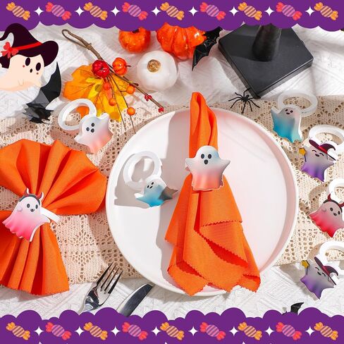 16 Pcs Halloween Napkins and Rings Set 8 Pcs Washable Halloween Napkins Cloth 8 Pcs Halloween Cute Ghost Napkin Rings Holder for Home Dinner Table Setting Halloween Party Supply in Saudi Arabia