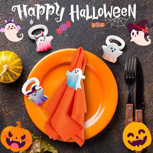 16 Pcs Halloween Napkins and Rings Set 8 Pcs Washable Halloween Napkins Cloth 8 Pcs Halloween Cute Ghost Napkin Rings Holder for Home Dinner Table Setting Halloween Party Supply in Saudi Arabia