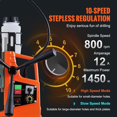 VEVOR Magnetic Drill, 1550W 2" Boring Diameter, 2922lbf/13000N 500 RPM Portable Electric Mag Drill Press with Variable Speed, Drilling Machine for any Surface Home Improvement Industry Railway in Kuwait