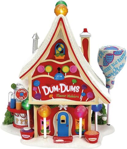 القسم 56 مجموعة North Pole Village Collection Dum-Dums Flavour Makers Lit Building - بورسلين مطلي يدويًا Dum Dum Lollipop Candy Factory منازل قرية عيد الميلاد مع أضواء ديكور المنزل، 7.4 بوصة in Saudi Arabia