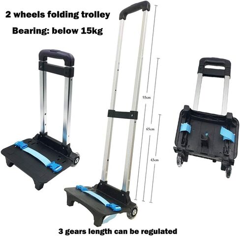 حقيبة ظهر بعجلات على شكل شاحنة يدوية وعربة بعجلات من سبائك الألومنيوم قابلة للطي لحقيبة المدرسة/حقيبة الظهر (أسود بعجلتين) in Kuwait