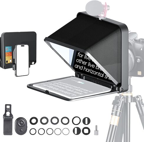 LENSGO TC7S Portable Teleprompter for Phone, Mini Teleprompter with Remote Control Compatible with iPhone & Android for Online Teaching Vlog Live Streaming Interview, Fold in One Sec in Kuwait