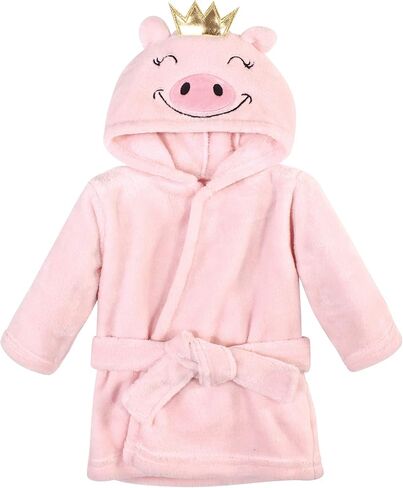 Hudson Baby Unisex Baby 2Pc Plush Animal Face Bathrobe, Pink Floral Floral, 0-9 Months in Kuwait