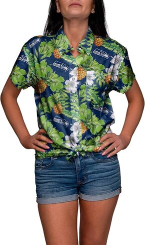 FOCO Women's My Fine-Apple Pineapple Print Tropical Floral Button Up Shirt in Saudi Arabia