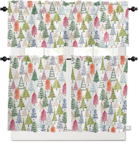 Kitchen Curtains and Valance Set, Harvest Fall Curtain Valance and Tier Rod Pocket Window Curtain Tiers for Bedroom Bathroom 3 Piece Curtain 24 Inch Length Thanksgiving Pumpkin Maple Leaf in Saudi Arabia