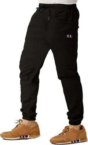 Men's Outdoor Jogging Casual Pants with Embroidery Label and Drawstring Stretch Waist Slim Fit Lightweight Hiking Pants in Saudi Arabia