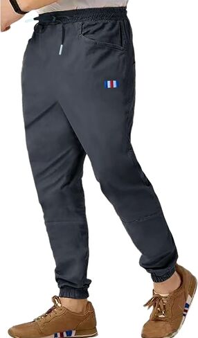 Men's Outdoor Jogging Casual Pants with Embroidery Label and Drawstring Stretch Waist Slim Fit Lightweight Hiking Pants in Saudi Arabia