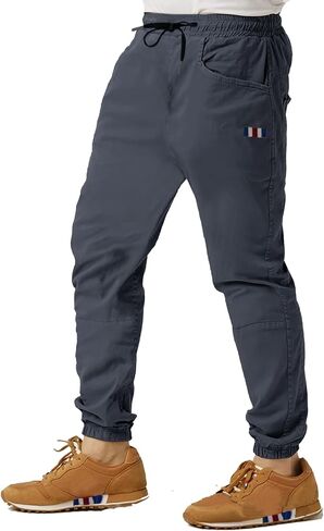 Men's Outdoor Jogging Casual Pants with Embroidery Label and Drawstring Stretch Waist Slim Fit Lightweight Hiking Pants in Saudi Arabia