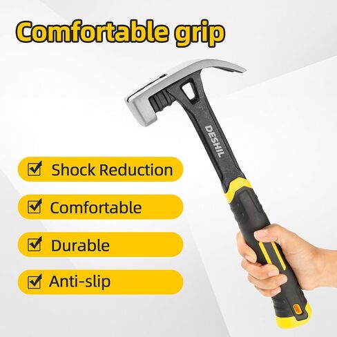 16OZ Claw Hammer with Fiberglass Handle, Drop Forged Claw Hammer, All Purpose Hammer, Smooth Face, Shock-Absorbing Grip in Kuwait