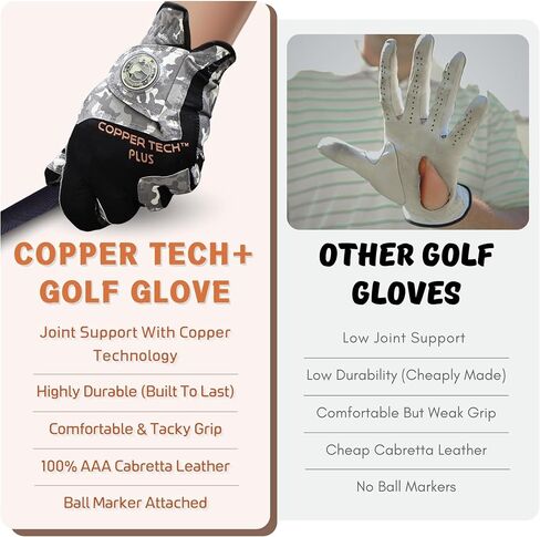 قفازات جولف للرجال من Copper Tech لليد اليمنى - قفاز جولف مموه مع علامة كرة - مثالية للعب الجولف في الصيف - 100% جلد صناعي لزج AAA فقط (اتجاه اليد: يمين، متوسط-كبير) in Kuwait