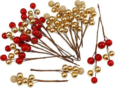 Lorigun 20 جهاز كمبيوتر شخصى التوت الاصطناعي، هولي التوت الاصطناعي يختار زينة شجرة عيد الميلاد، عيد الميلاد التوت ينبع للحرف DIY باب إكليل الذهب الأحمر فروع التوت وهمية ديكور المنزل in Kuwait