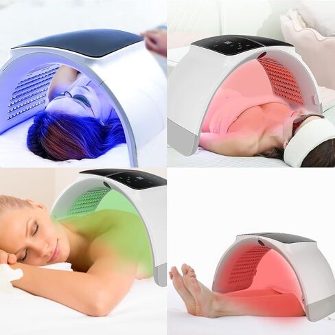 Holsn LED قناع الوجه العلاج بالضوء - 7 ألوان فوتون LED العلاج بالضوء للوجه والرقبة والجسم، قناع العلاج بالضوء الأحمر الاحترافي للوجه جهاز العلاج بالضوء المنزلي Solon Spa، الوقت المحدد مسبقًا ووضع الدورة in Kuwait