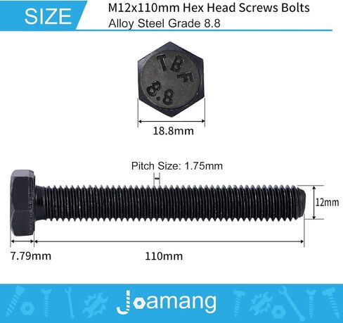 مسمار برأس سداسي M12 × 70 مم، سبيكة فولاذية درجة 8.8، لمسة نهائية من أكسيد الأسود، خيط كامل، مسامير رأس سداسية، الكمية 5 in Saudi Arabia