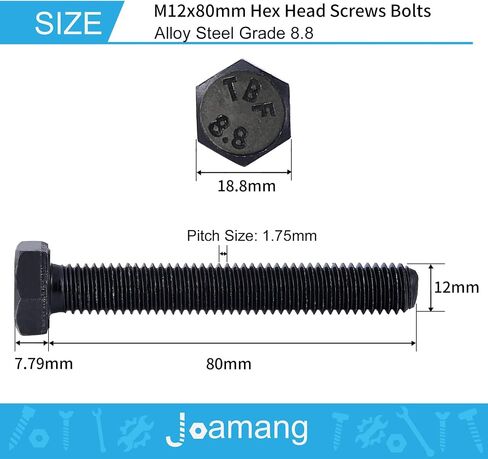 مسمار برأس سداسي M12 × 70 مم، سبيكة فولاذية درجة 8.8، لمسة نهائية من أكسيد الأسود، خيط كامل، مسامير رأس سداسية، الكمية 5 in Saudi Arabia
