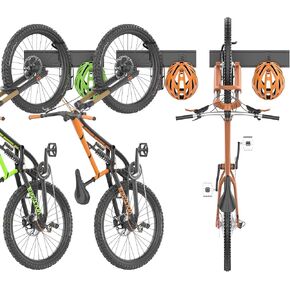 TORACK Wall-Mounted Swivel Bike Rack, Garage Vertical Bike Hangers for 3 Bikes and 3 Helmets Rotating Bike Storage Hooks Holds Up to 300lbs