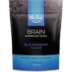 Nested Naturals Brain Superfood Tonic, Powder Drink Mix Supplement w/Lion’s Mane Mushrooms, Citicoline, Supports Memory, Mental Focus, Neuro Health, Mood, Raspberry Flavor, 30 Servings in Kuwait