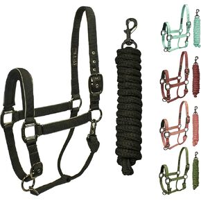 Derby Originals Desert Rose Collection Blackout Reflective Safety Stable Horse Halters with Matching Lead Ropes