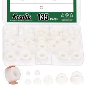 Keadic 135Pcs Nylon Hex Flange Nuts Assortment Set, M3 M4 M5 M6 M8 M10 M12 Hexagon Locknuts Lock Nut Fasteners for Furniture Machinery Industry (Black)