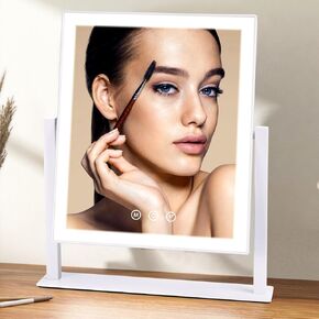 مرآة مكياج مع أضواء، مرآة مكياج هوليوود بيضاء مضاءة مع 3 أوضاع إضاءة ملونة، تحكم ذكي باللمس، دوران 360 درجة in Kuwait