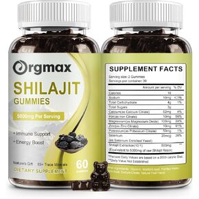 Shilajit Pure Himalayan Organic Shilajit Gummies,5000MG Shilajit Supplement for Men & Women with 85+Trace Minerals & Fulvic Acid,Support for Focus, Energy & Immune, Non-GMO|60 Count,2 Packs