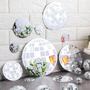 Yousoontic 12 Pcs Acrylic Disco Mirror Wall Decor Disco Ball Mirror Wall Decor Stickers Preppy Acrylic Round Mirror Trendy Room Decor 80s Party Decor Funky Mirror for Home Living Room Bedroom Bathroom