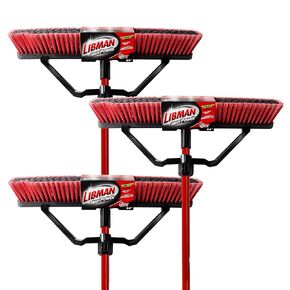 Libman Commercial 823 Multi-Surface Push Broom, Steel Handle, 24" Wide Sweep, Red & Black (Pack of 3)