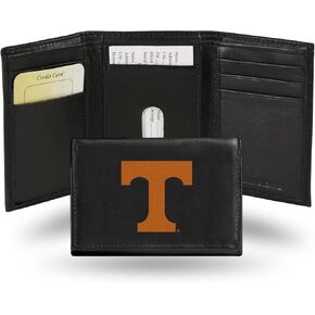 Rico Industries NCAA Embroidered Leather Trifold Wallet, Tennessee Volunteers, Black, 3.25 x 4.25-"