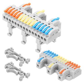MECCANIXITY 10pcs Din Rail Press Quick Terminal Blocks DIY Splicing Wire Connectors (3 in 15 Out) 32A Terminal Blocks for Wiring Cable Circuit Inline 28-12AWG