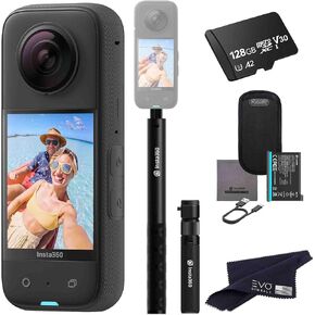 Insta360 X3 - Waterproof 360 Action Camera with 1/2" 48MP Sensors, 5.7K 360 HDR Video, 72MP 360 Photo, 4K Single-Lens, 60fps Me Mode, 2.29" Touchscreen, AI Editing |Bundle Includes Bullet time&128GB