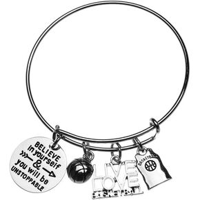 Sportybella Basketball Bracelet- Basketball Believe In Yourself Charm Bracelet- Basketball Jewelry for Female Basketball Players