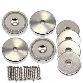CMS Magnetics Neodymium Cup Magnets with countersunk Hole 88 LBS Pulling Power Capacity Each - Dia 1.26" - w/Matching Strikers and Screws - Strongest Round Base Magnets 4 Pack