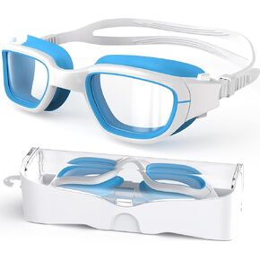 Kids Swim Goggles,Swimming Goggles for Kids 6-14, Anti-Fog UV Protection Pool Goggles for Boys Girls (White/Blue+Clear Lens)