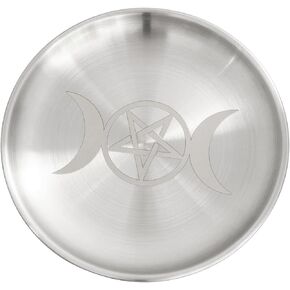 LQ Industrial Metal Carved Tray Candle Holder Decoration Patterned Crystal Storage Tray Altar Candle Tray Prop Candlestick Pillar Tea Light Tray Essential Home Accessory Silver