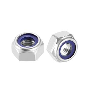 uxcell M10 x 1.5mm Nylon Insert Hex Lock Nuts, 316 Stainless Steel, Plain Finish, Pack of 6