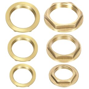 Keadic 6Pcs G1 G1/2 G3/4 Brass Lock Nut with Flange Assessment Set, Hex Female Locknut for Plumbing