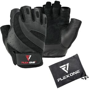 FlexOne® Fitness exercise, cross fit, weightlifting gloves for Men, Women and Teens with Pull Tabs. Snug fit leather stretches and forms to The hand for great feel. Great for Gym/Home Workouts.