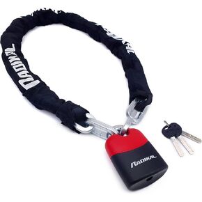 RADIKAL RK4120 Motorcycle Chain Lock Cemented Steel, ø0.39in, 3.93ft Long, 2X Link System, Anti-Scratch, High Security Padlock for Garage Security Anchor, Scooter, Electric Bicycle, Containers, Gates