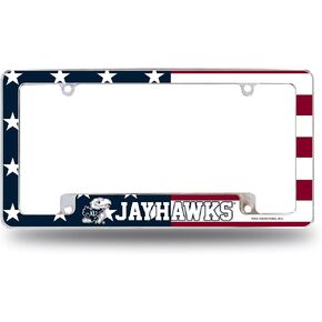 Rico Industries NCAA Kansas Jayhawks Patriotic 12" x 6" Chrome All Over Automotive License Plate Frame for Car/Truck/SUV